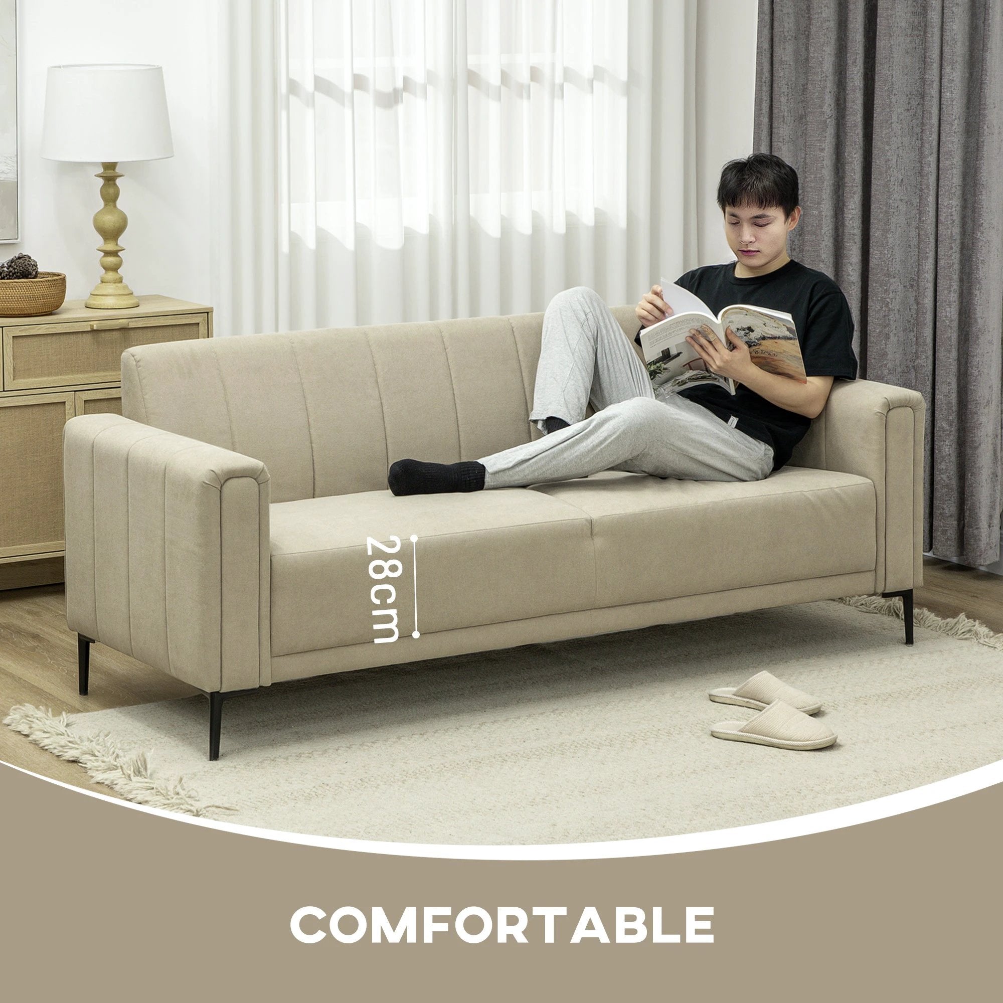 HOMCOM Three Seater Sofa Full Size Channel Tufted For Home by HOMCOM
