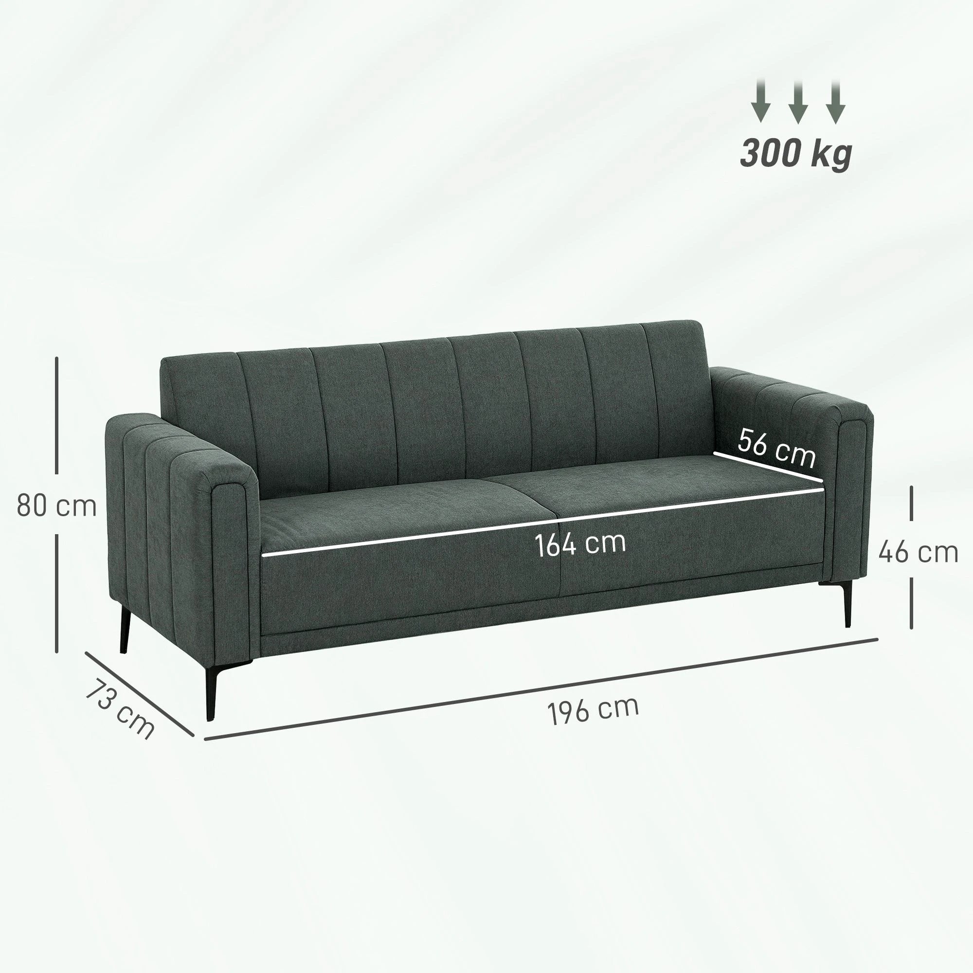 HOMCOM Three Seater Sofa Full Size Channel Tufted For Home by HOMCOM
