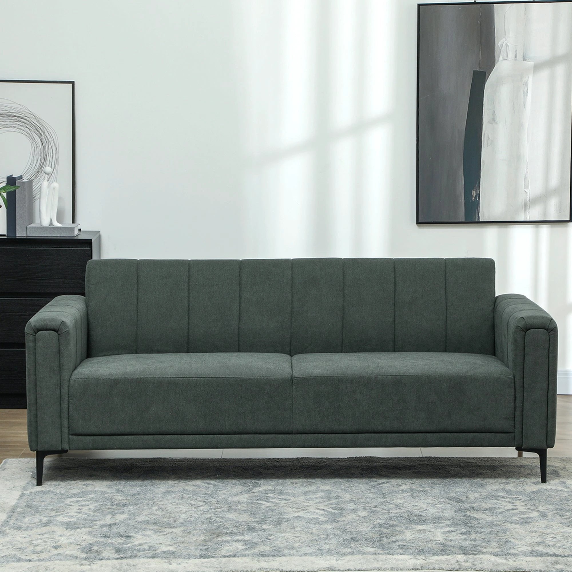 HOMCOM Three Seater Sofa Full Size Channel Tufted For Home - Sofa