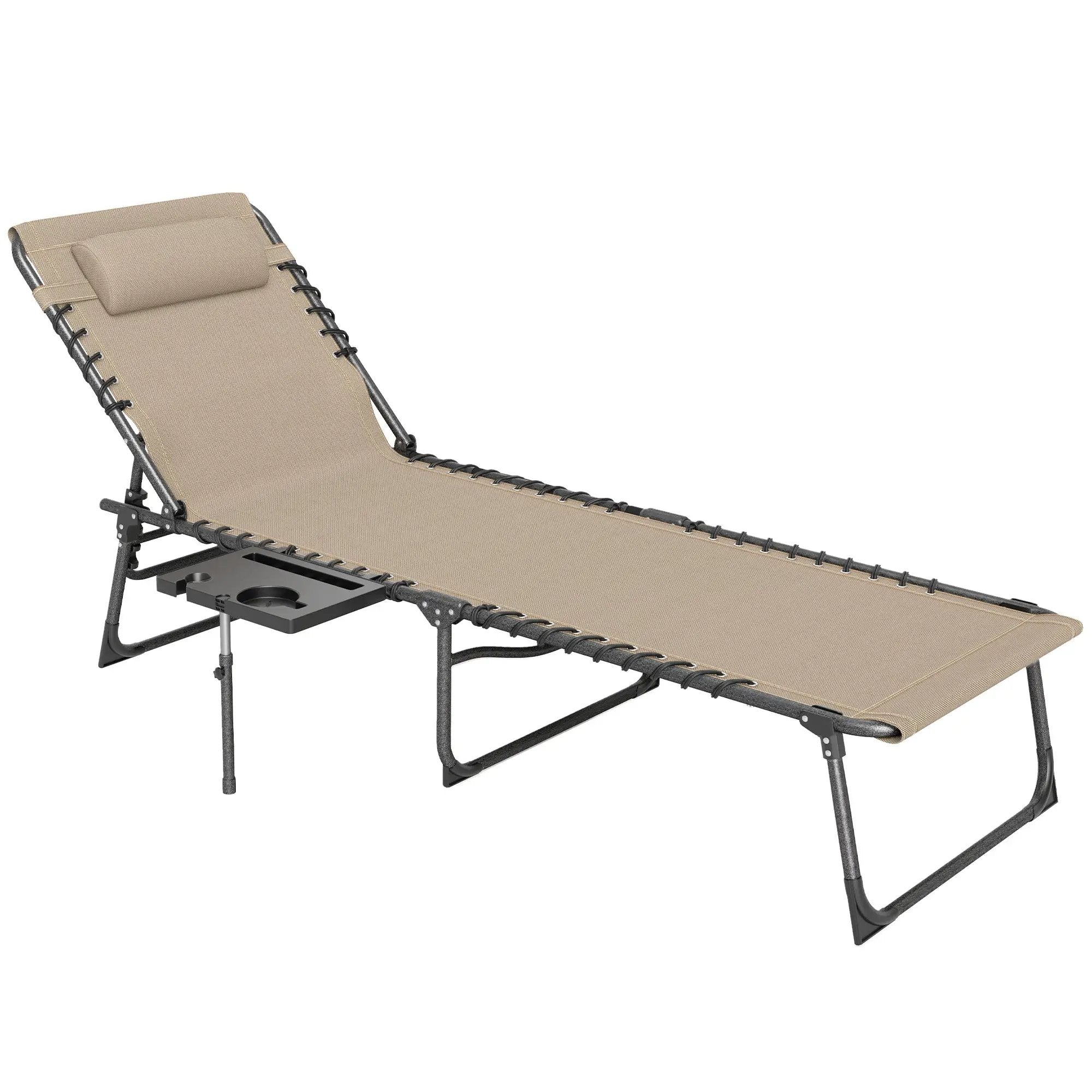 Outsunny Outsunny Folding Sun Lounger with 5-Level Reclining Back, Side Table - Sun Lounger