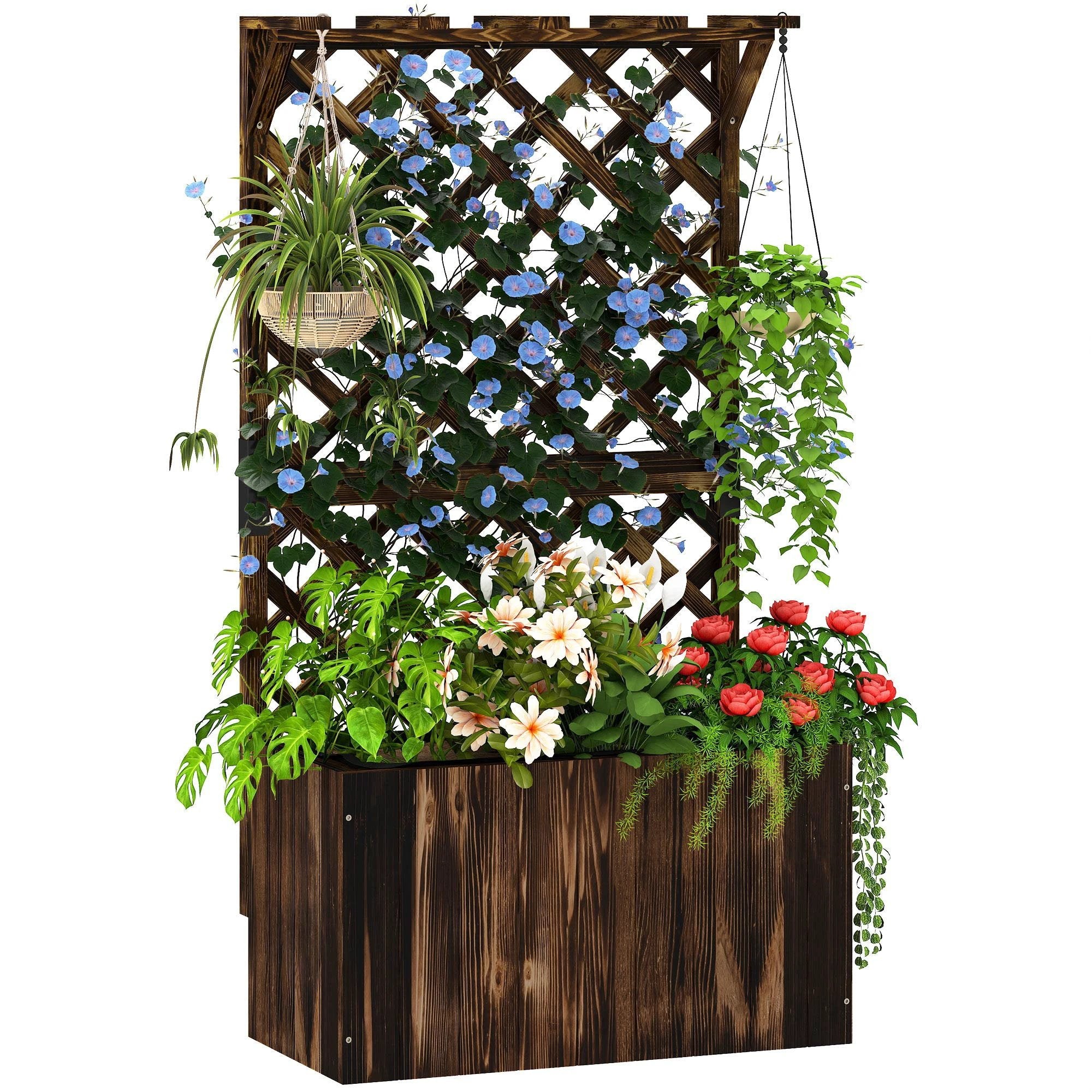 Outsunny Outsunny Wooden Planter Trellis 24In Drainage Holes Patio - Planters