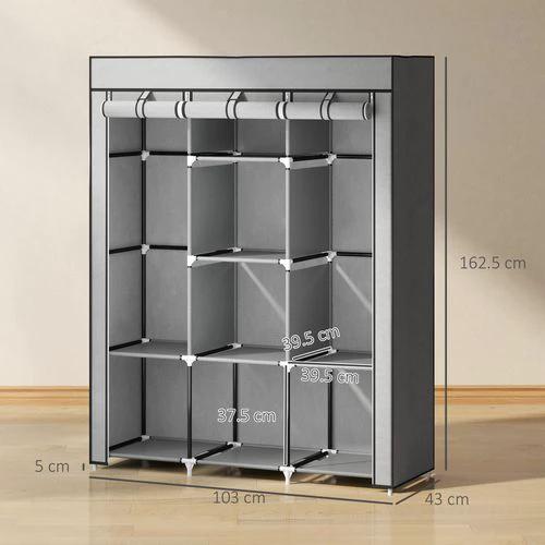 HOMCOM HOMCOM Fabric Portable Wardrobe 125x43x162.5 cm with 8 Shelves and 2 Hanging Rails Dust-Proof Storage for Home Organization - Wardrobe