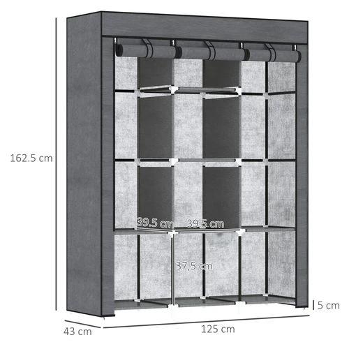 HOMCOM Fabric Portable Wardrobe 125x43x162.5 cm with 8 Shelves and 2 Hanging Rails Dust-Proof Storage for Home Organization by HOMCOM