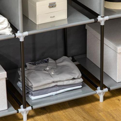 HOMCOM Fabric Portable Wardrobe 125x43x162.5 cm with 8 Shelves and 2 Hanging Rails Dust-Proof Storage for Home Organization by HOMCOM