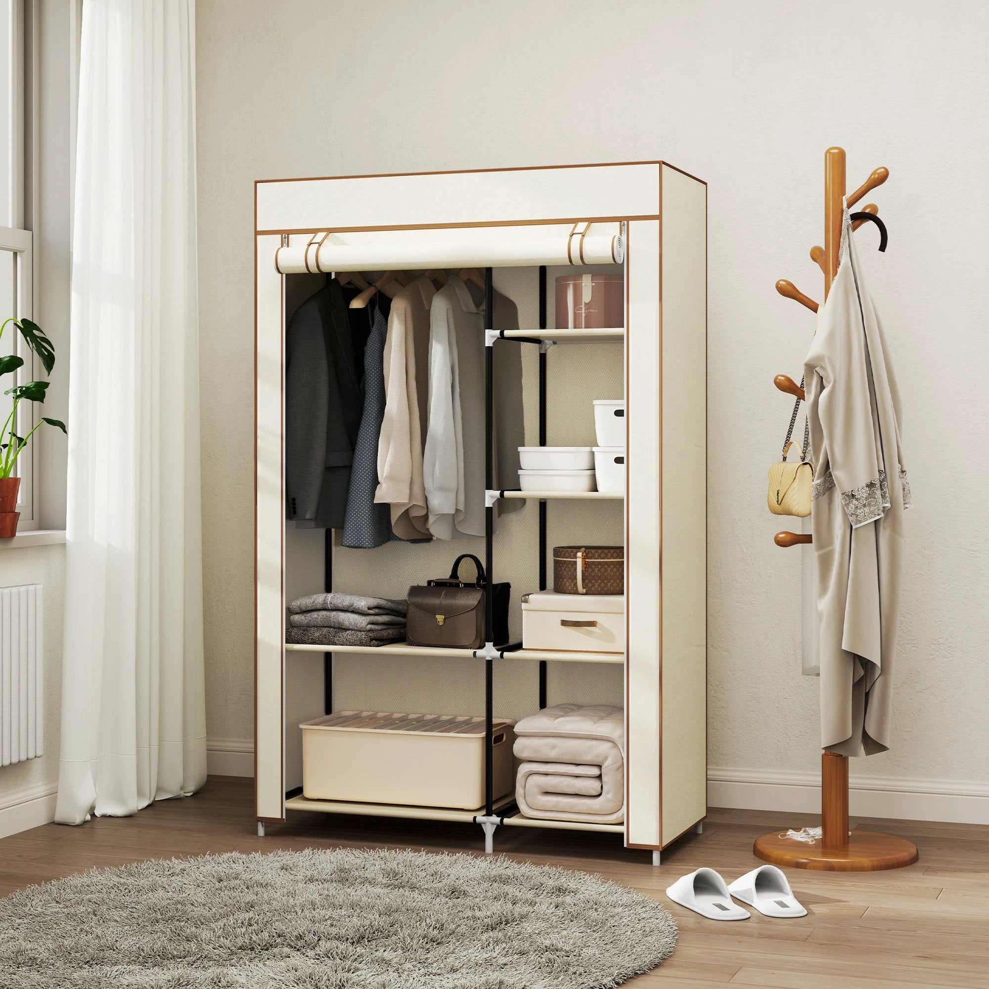 HOMCOM Fabric Wardrobe w/ Shelves Hanging Rail Foldable Closets by HOMCOM