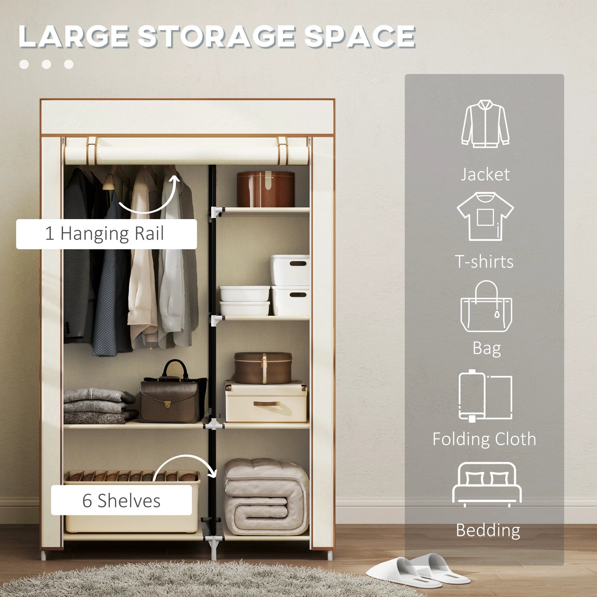 HOMCOM Fabric Wardrobe w/ Shelves Hanging Rail Foldable Closets by HOMCOM