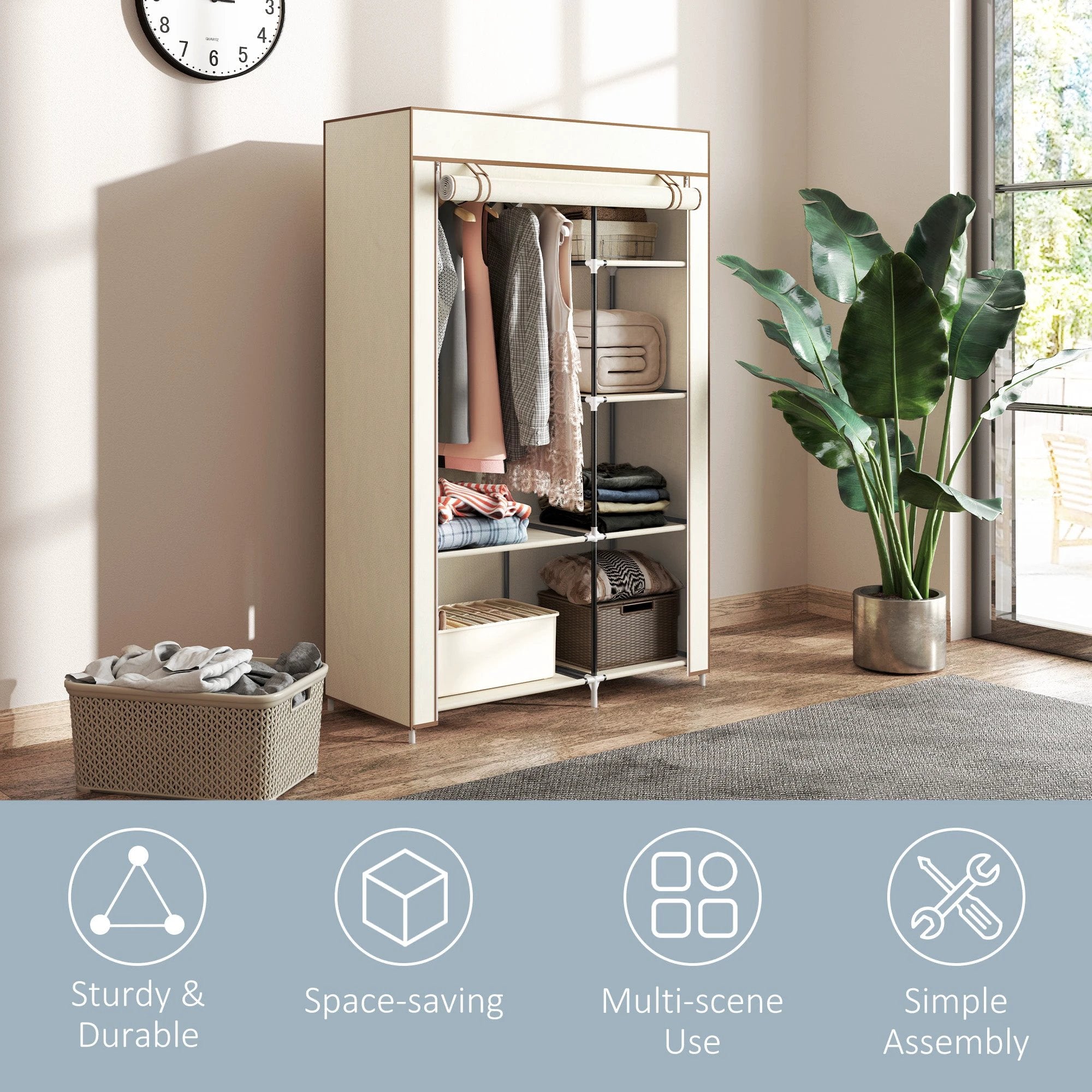 HOMCOM Fabric Wardrobe w/ Shelves Hanging Rail Foldable Closets by HOMCOM
