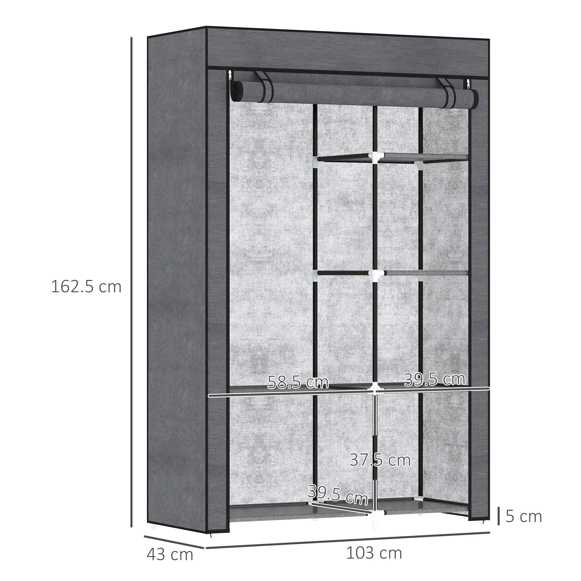 HOMCOM Fabric Wardrobe w/ Shelves Hanging Rail Foldable Closets by HOMCOM