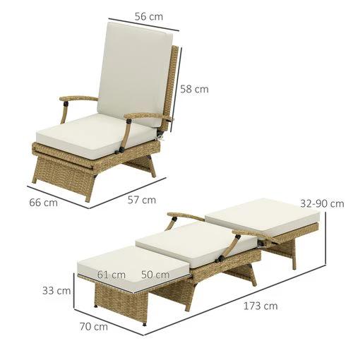 Outsunny Outsunny Foldable Rattan Garden Recliner Chair with Cushion and Footrest for Outdoor Relaxation and Comfort - Sun Lounger