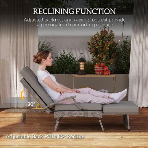 Outsunny Outsunny Foldable Rattan Garden Recliner Chair with Cushion and Footrest for Outdoor Relaxation and Comfort - Sun Lounger