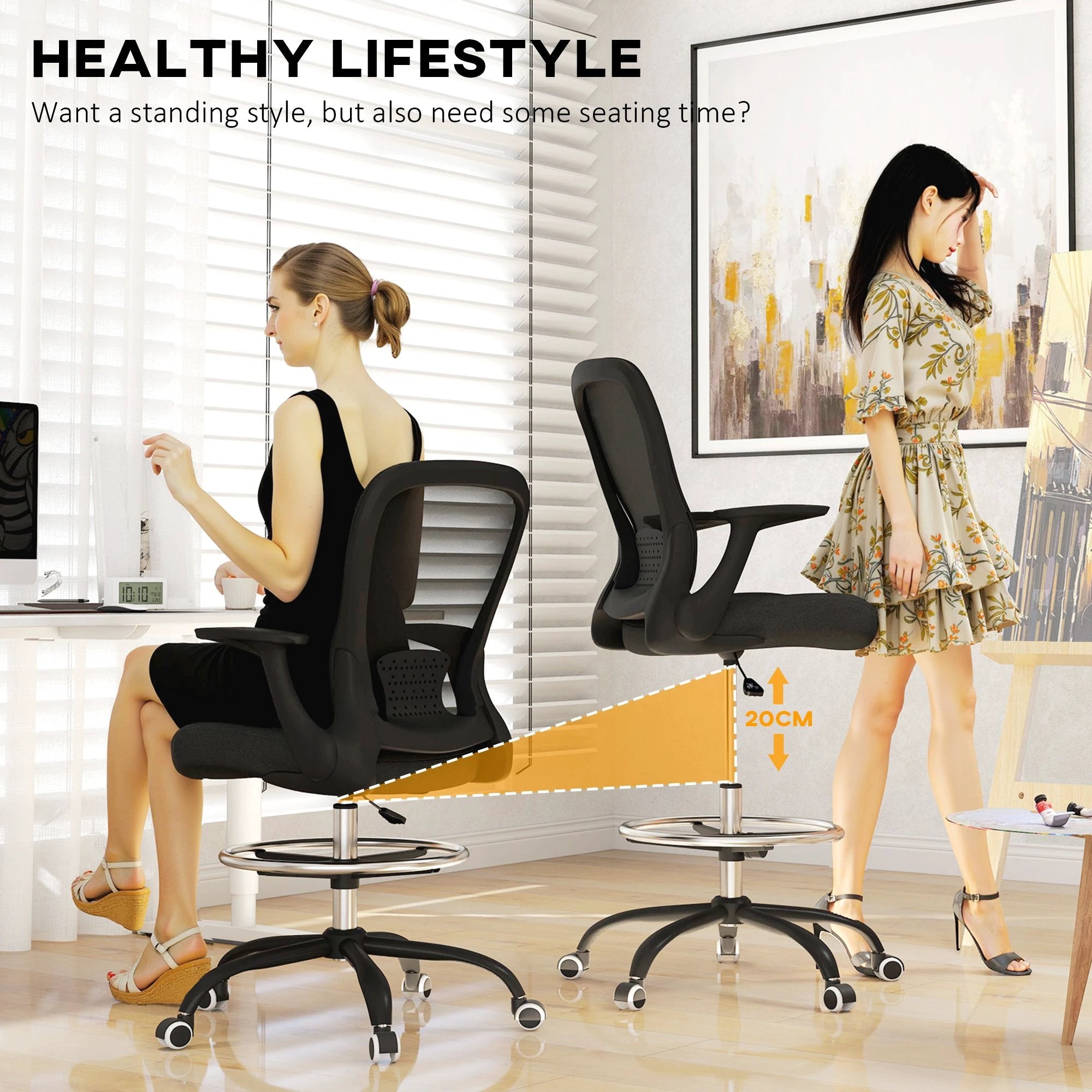 HOMCOM Drafting Chair Adjustable Height Breathable For Office by HOMCOM