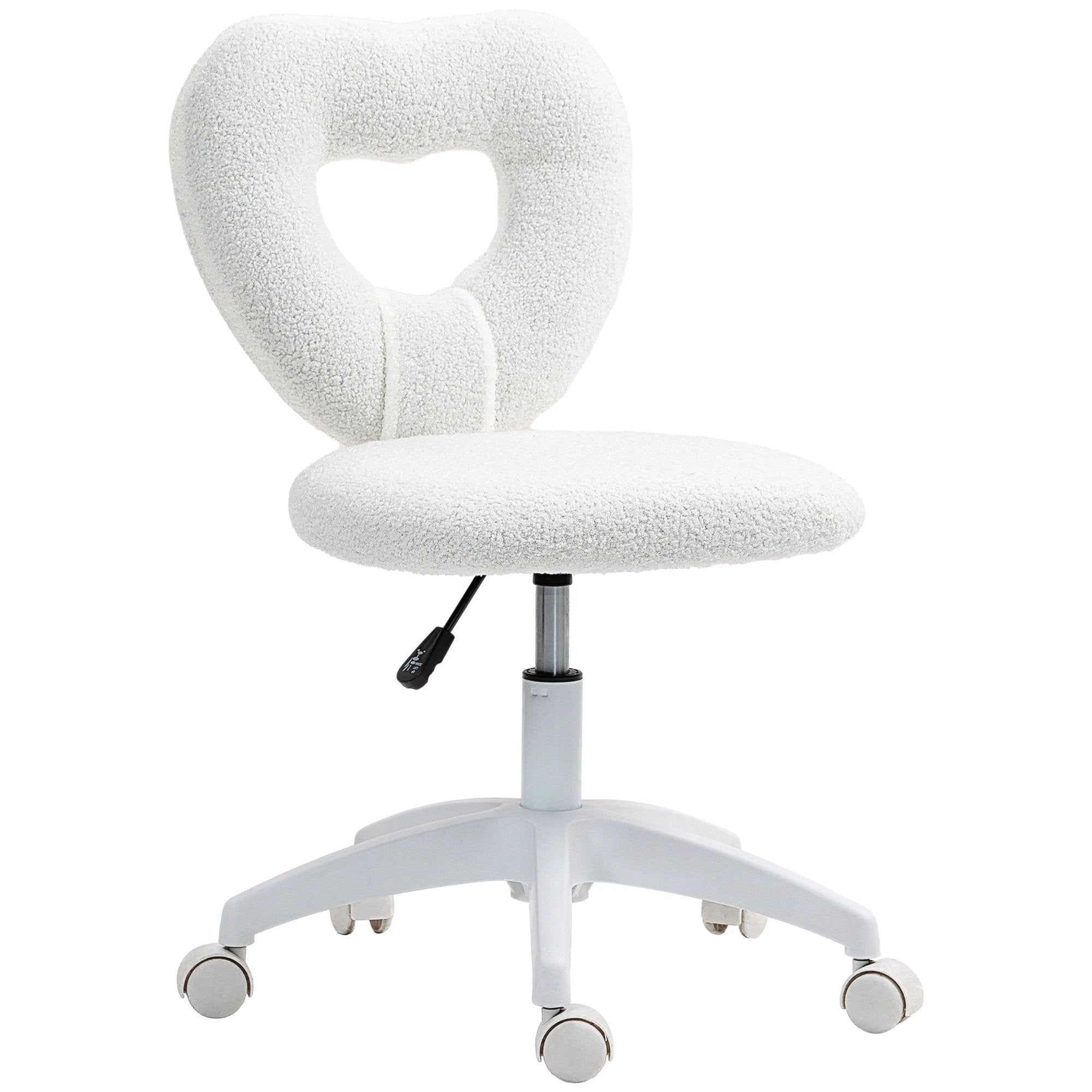 HOMCOM Armless Heart Desk Chair 16in Plush Fleece Vanity by HOMCOM