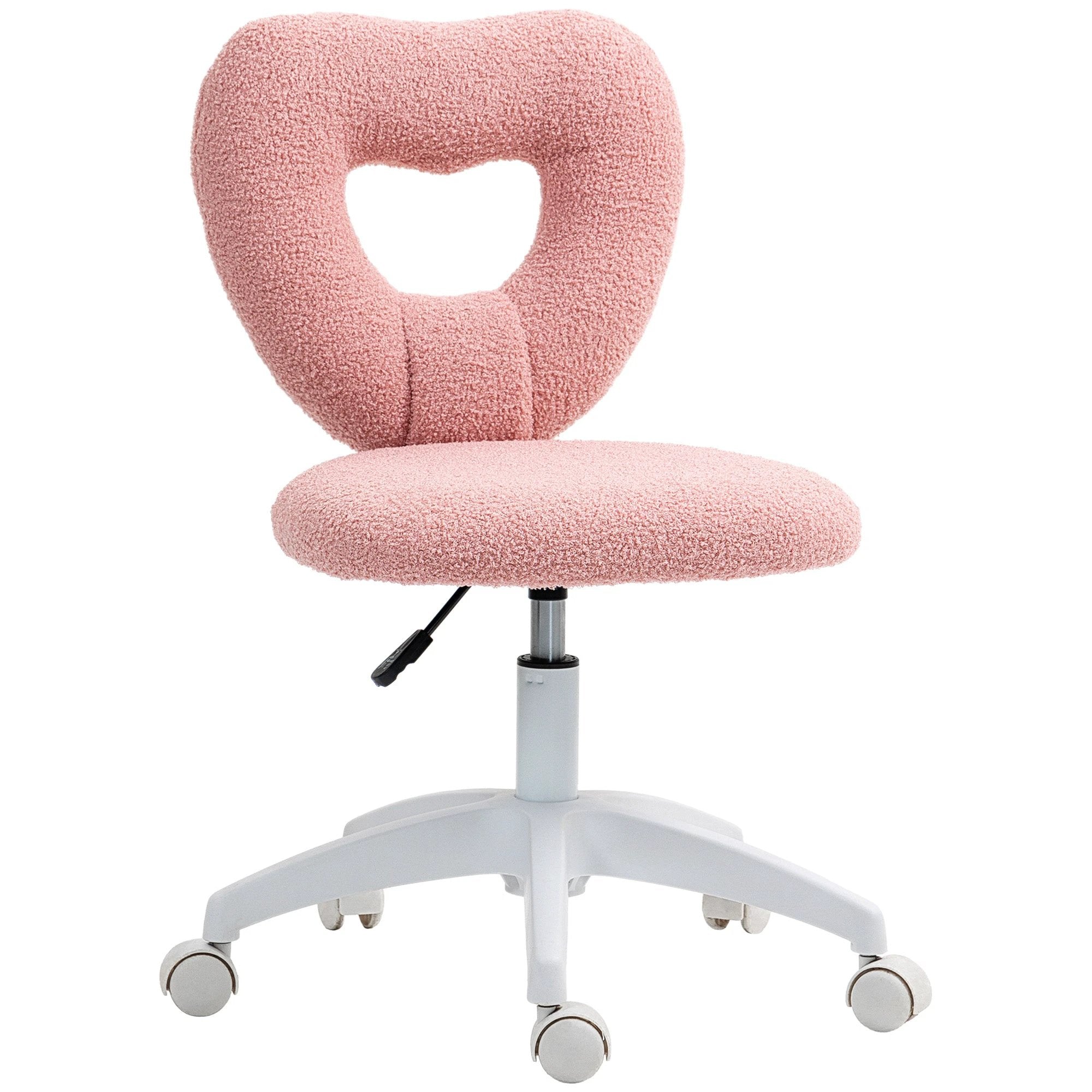 HOMCOM Armless Heart Desk Chair 16in Plush Fleece Vanity by HOMCOM