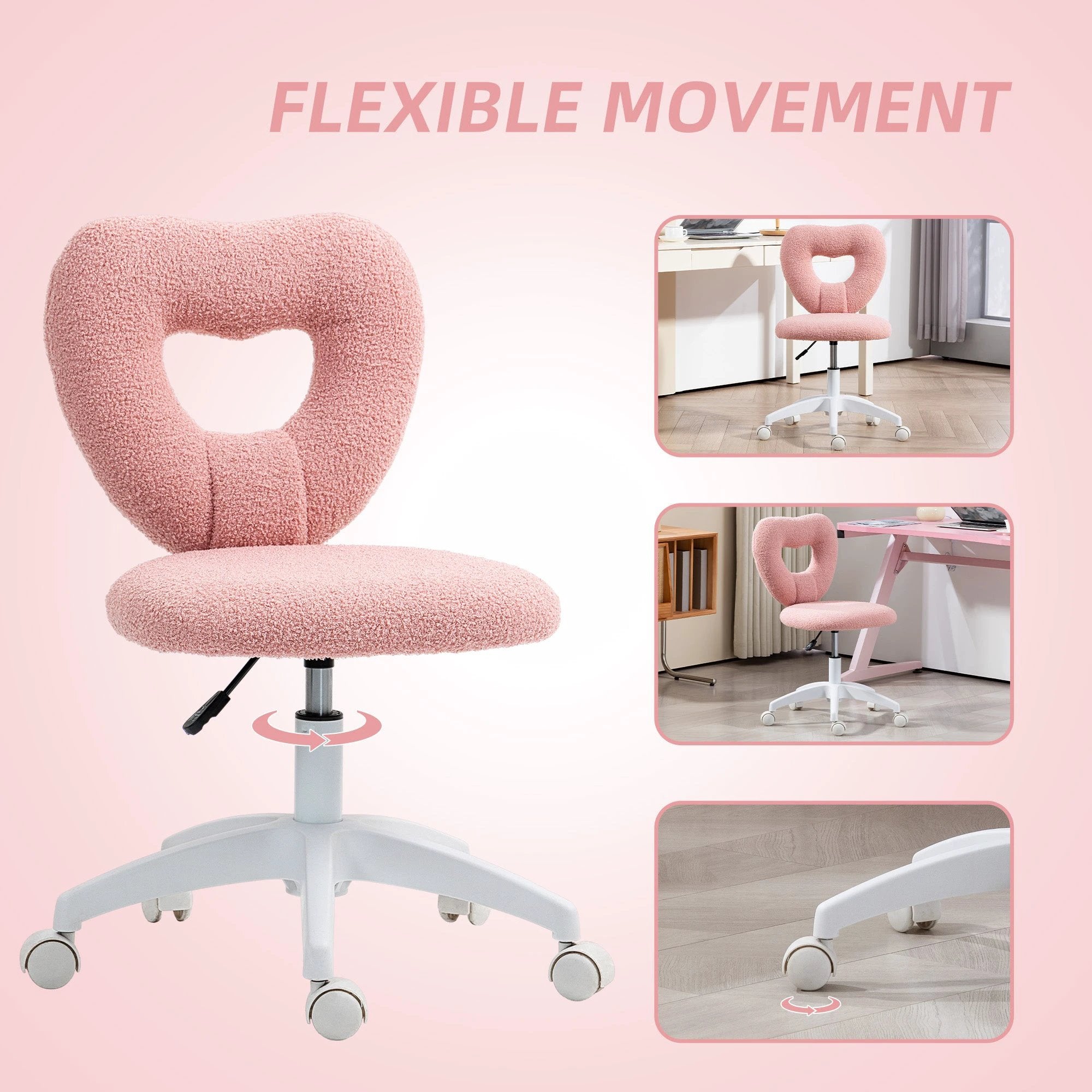 HOMCOM HOMCOM Armless Heart Desk Chair 16in Plush Fleece Vanity - Office Chair