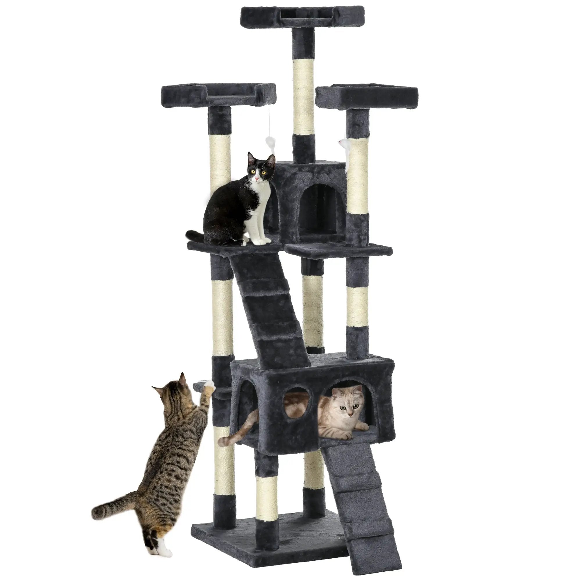 PawHut PawHut Cat Tree Scratcher Activity Centre, Condo Scratching Post Toy Bed - Cat Tree