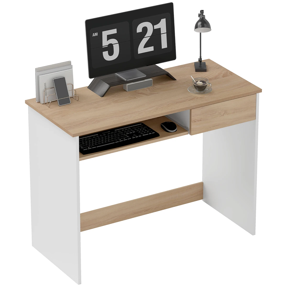 HOMCOM Compact Computer Desk With Keyboard Tray And Drawer For Small Spaces Home Office by HOMCOM