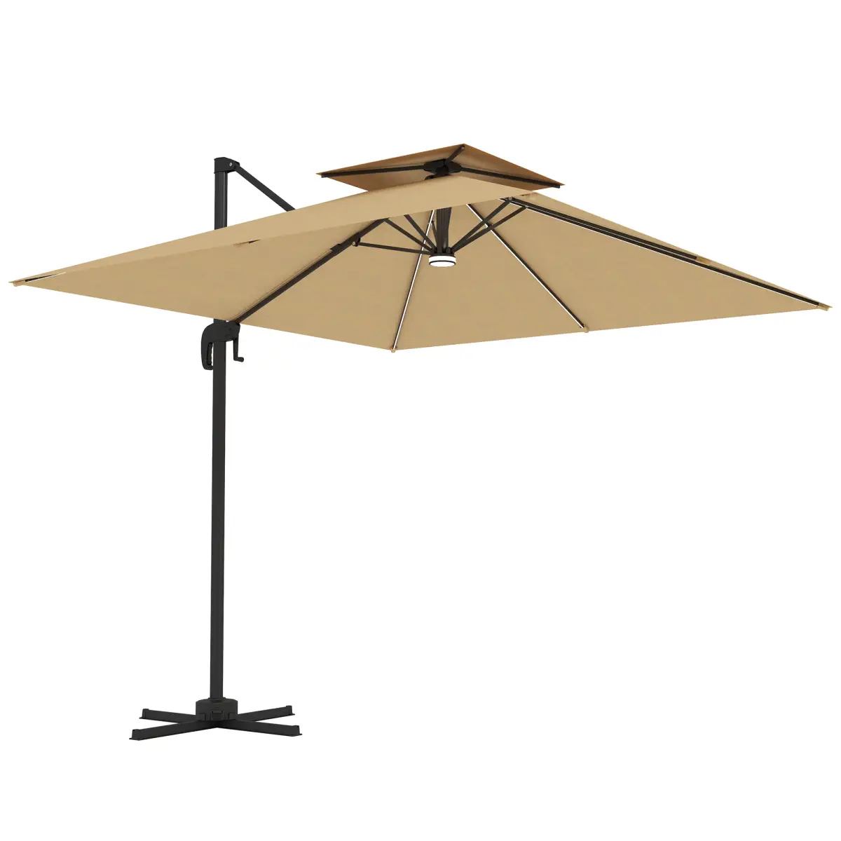 Outsunny Outsunny 2.5m Cantilever Parasol, Garden Parasol with Lights - Parasol