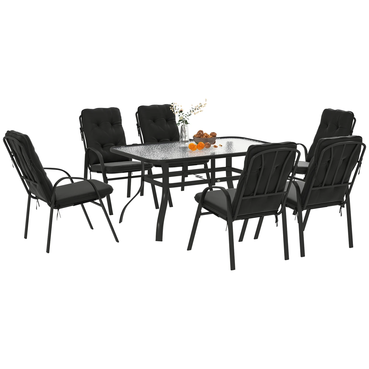 Outsunny Garden Dining Set, Glass Table w/ Umbrella Hole by Outsunny