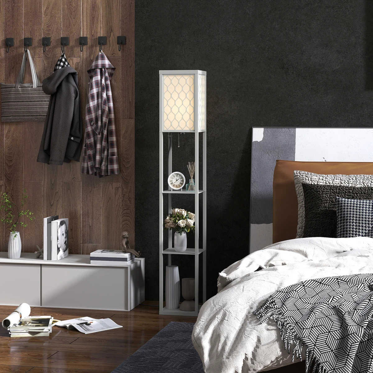 HOMCOM HOMCOM Modern Floor Lamp with Three Shelves for Space Savers - Lamp