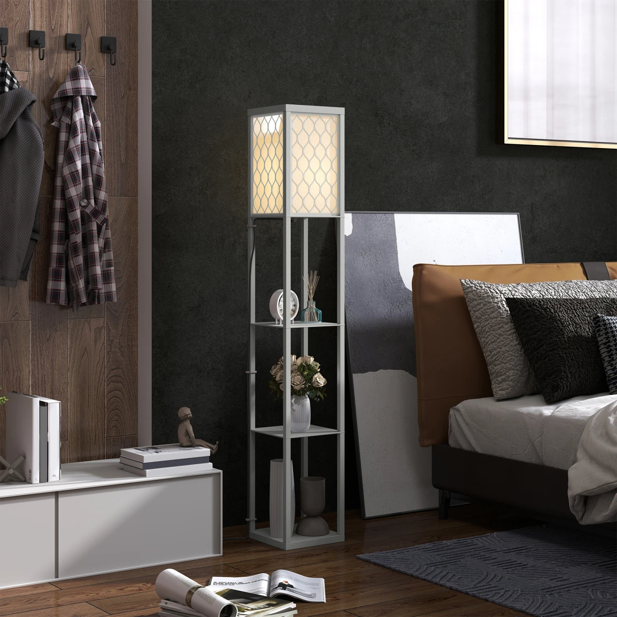HOMCOM Modern Floor Lamp with Three Shelves for Space Savers by HOMCOM