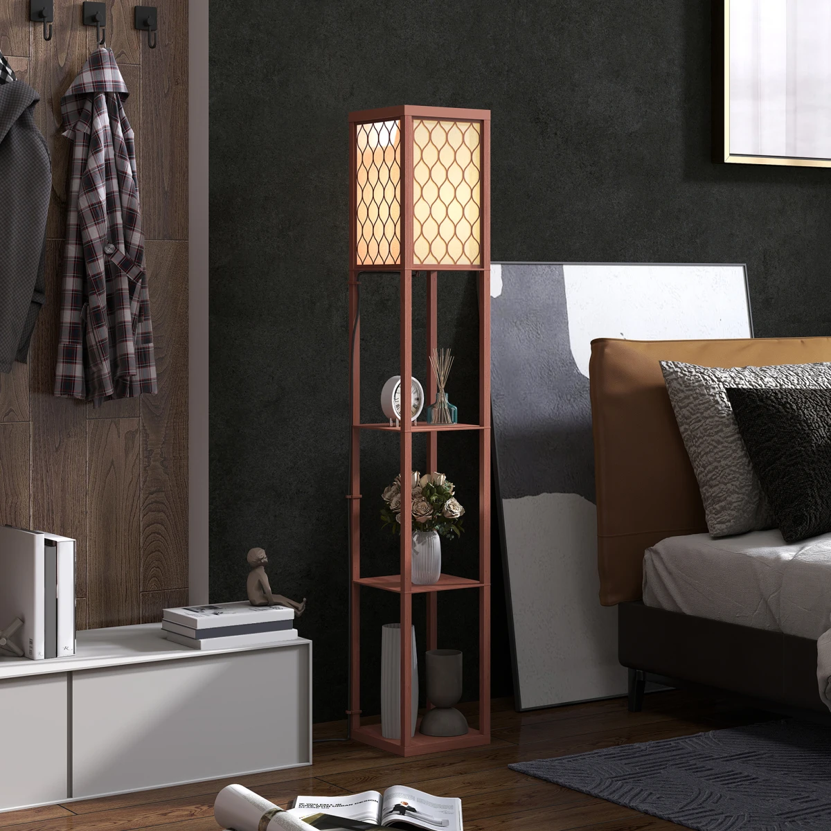 HOMCOM Modern Floor Lamp with Three Shelves for Space Savers by HOMCOM