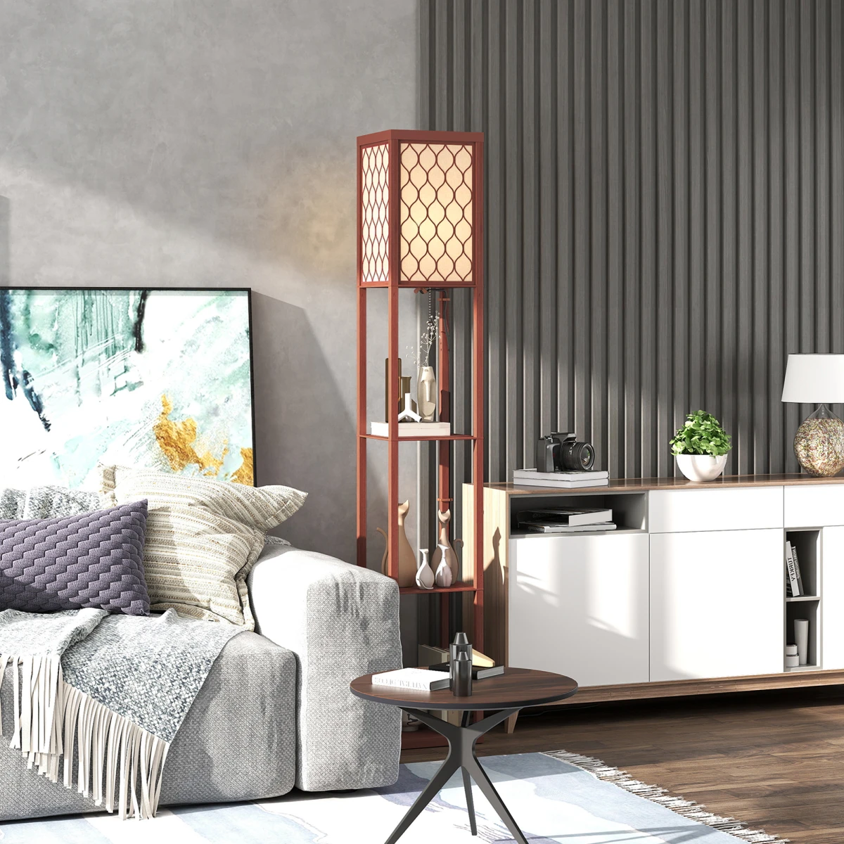 HOMCOM Modern Floor Lamp with Three Shelves for Space Savers by HOMCOM