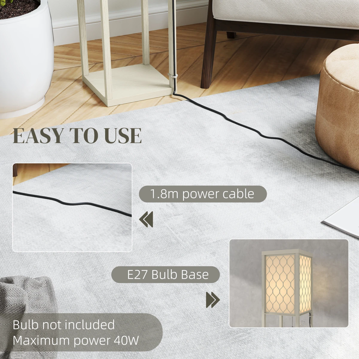 HOMCOM Modern Floor Lamp with Three Shelves for Space Savers by HOMCOM