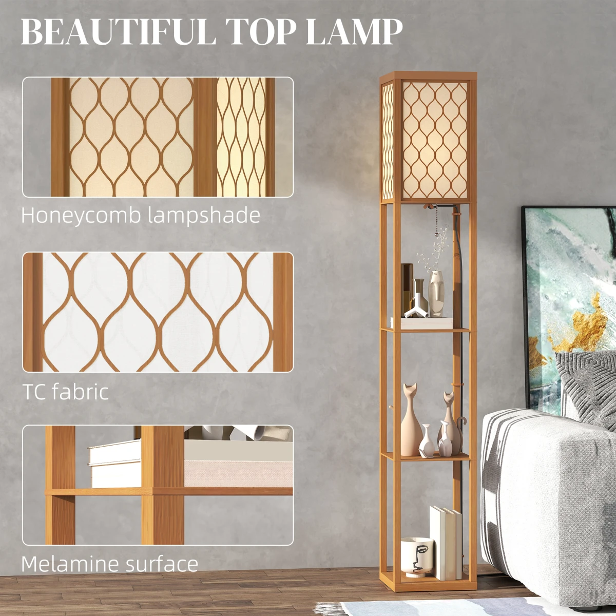 HOMCOM HOMCOM Modern Floor Lamp with Three Shelves for Space Savers - Lamp