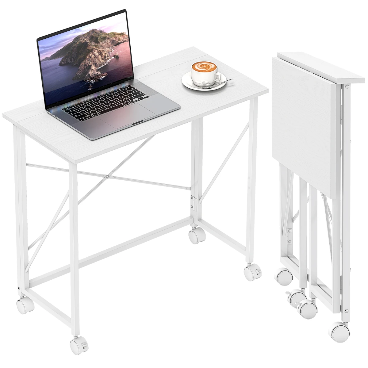 HOMCOM HOMCOM Folding Desk On Wheels Writing Table With Brakes For Home Office And Study - Desk