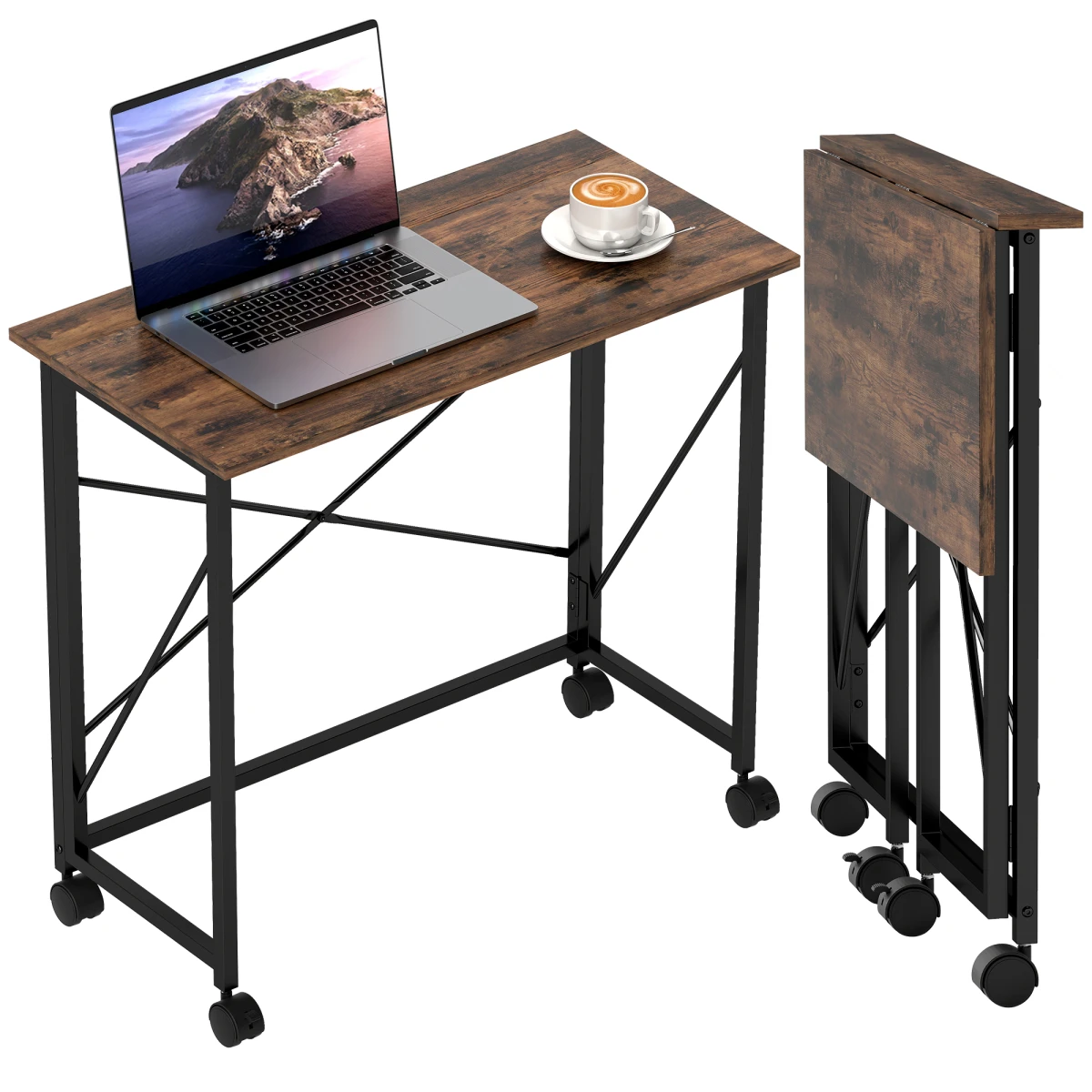 HOMCOM HOMCOM Folding Desk On Wheels Writing Table With Brakes For Home Office And Study - Desk