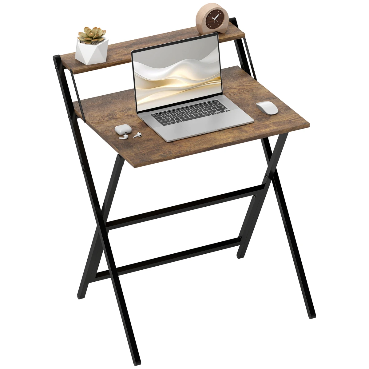 HOMCOM Folding Computer Desk 70 cm With Monitor Shelf Space Saving Design For Small Rooms And Apartments by HOMCOM