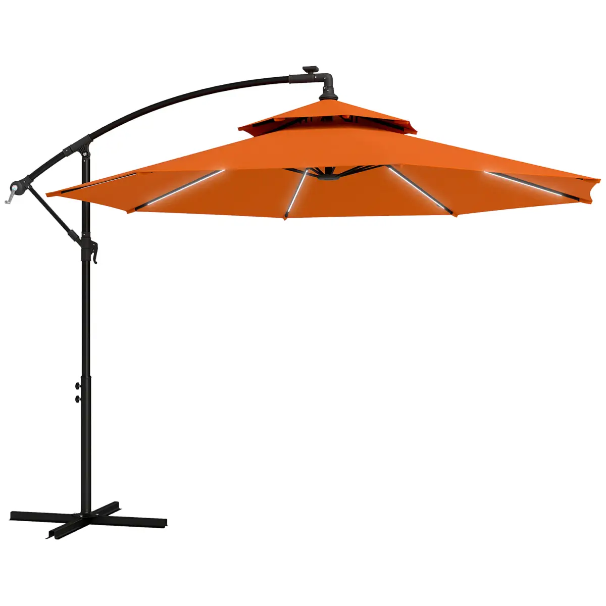 Outsunny Outsunny 3(m) Cantilever Parasol Hanging Banana Umbrella w/ lights, Light Grey - Parasol