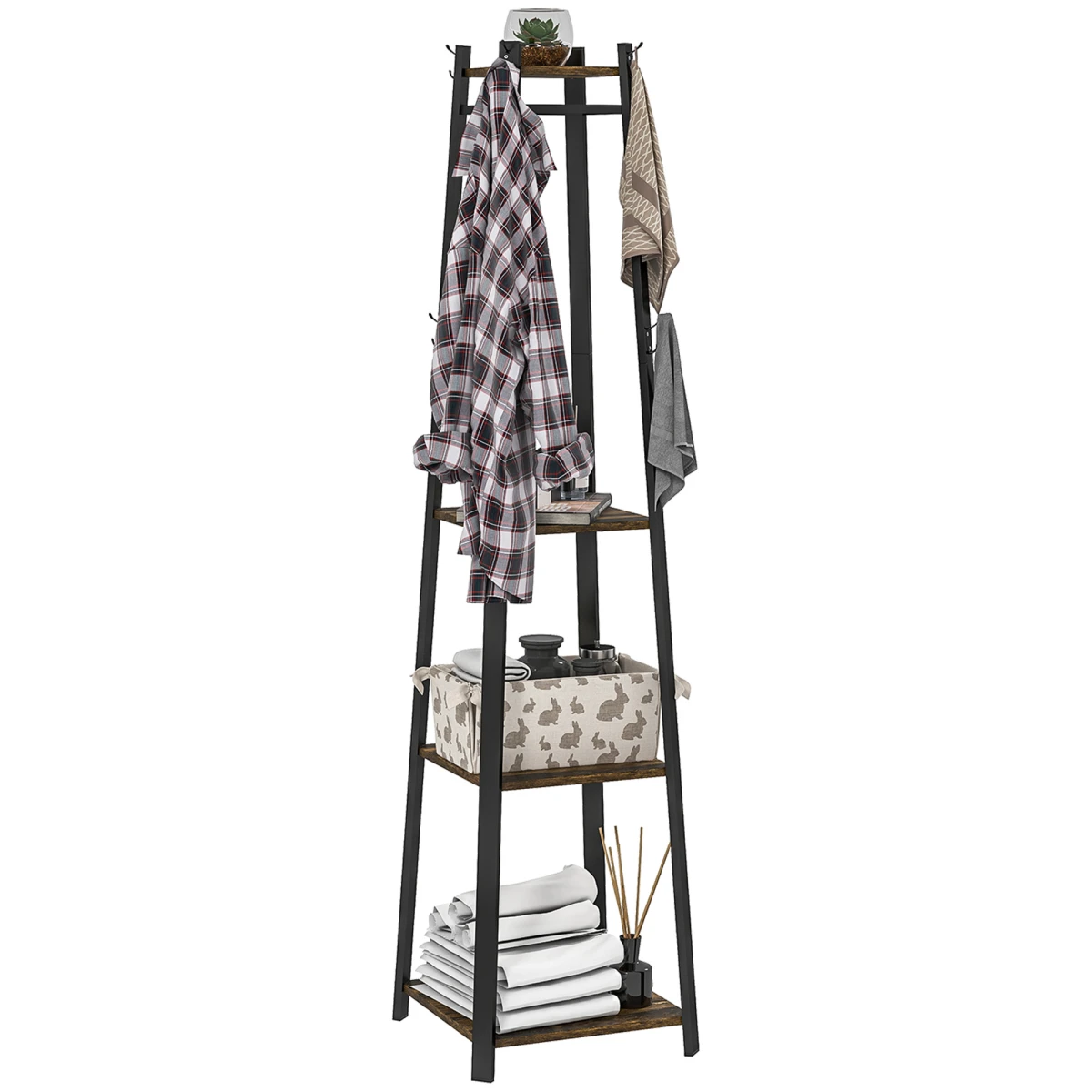 HOMCOM Homcom Clothes Rack With Storage Three Tier 8 Hooks Home - Wardrobe