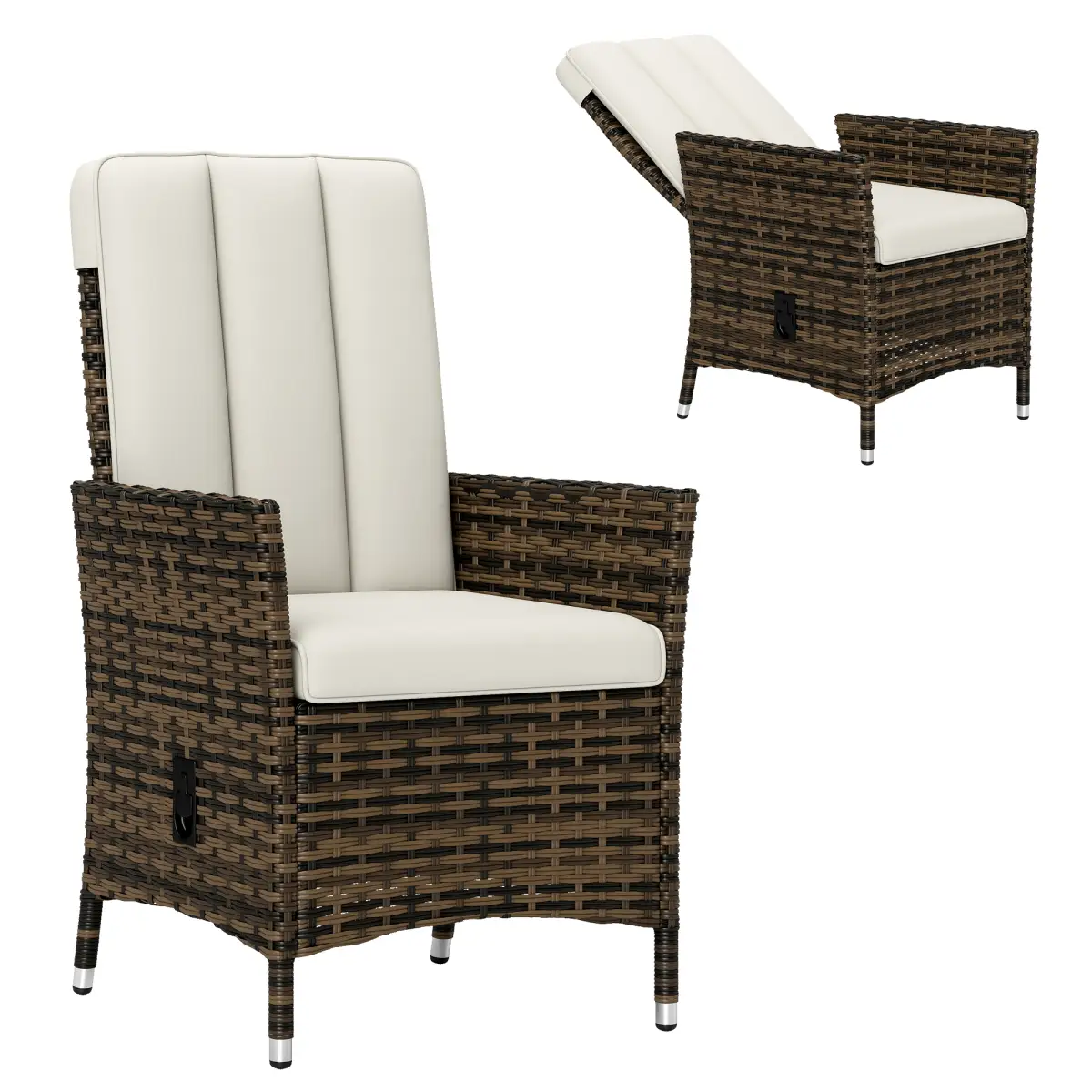 Outsunny Outsunny Rattan Garden Recliner Chair with Adjustable Backrest - Garden Chairs