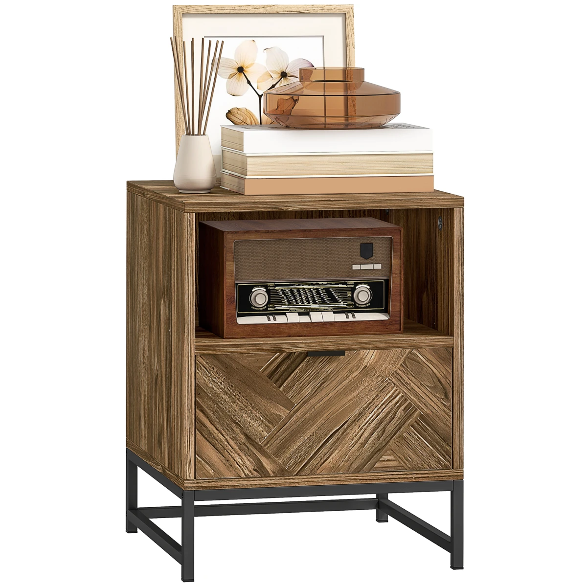 HOMCOM HOMCOM Bedside Table Compact Drawer Shelf Bedroom - Bedside Table