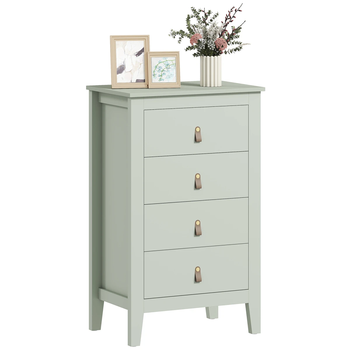 HOMCOM 4 Drawer Dresser White Standard Size Leather Handles Silent Runners For Bedroom Storage by HOMCOM