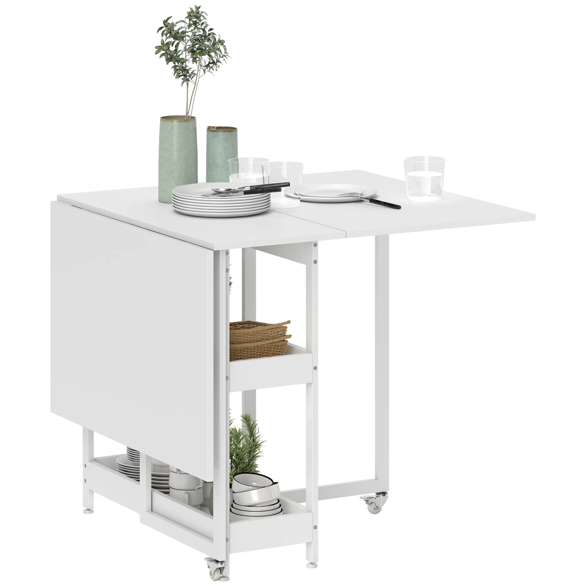 HOMCOM Homcom Folding Dining Table Drop Leaves Compartments Home - Dining Table