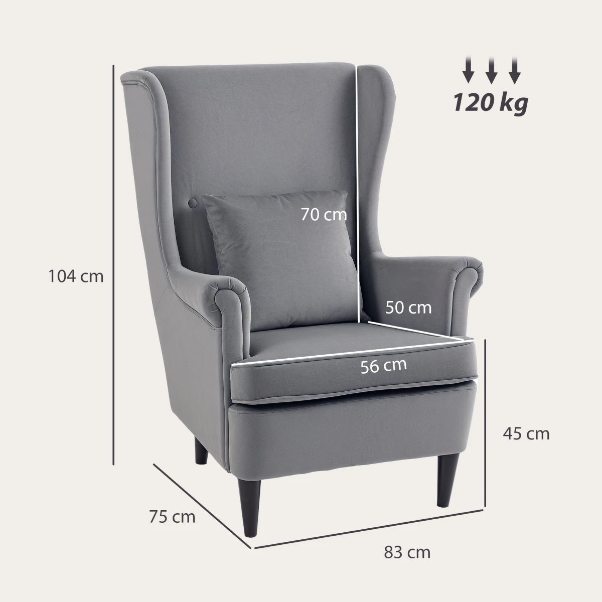 HOMCOM HOMCOM Wingback Chair 70cm High Velvet Comfort Living Room - Accent Chair