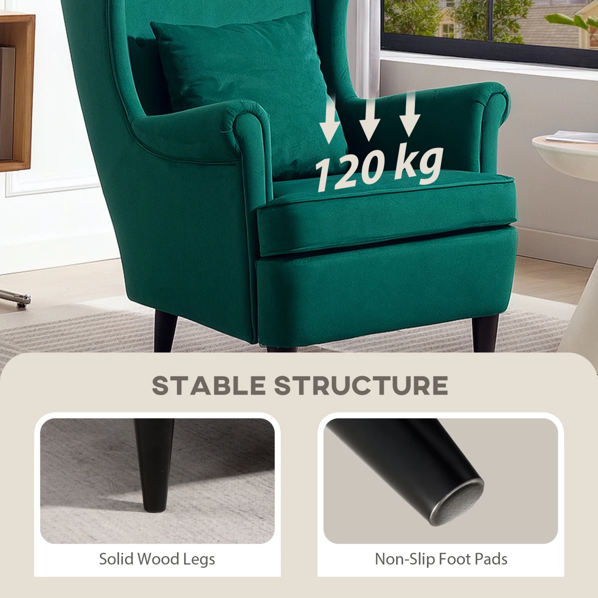 HOMCOM Wingback Chair 70cm High Velvet Comfort Living Room by HOMCOM