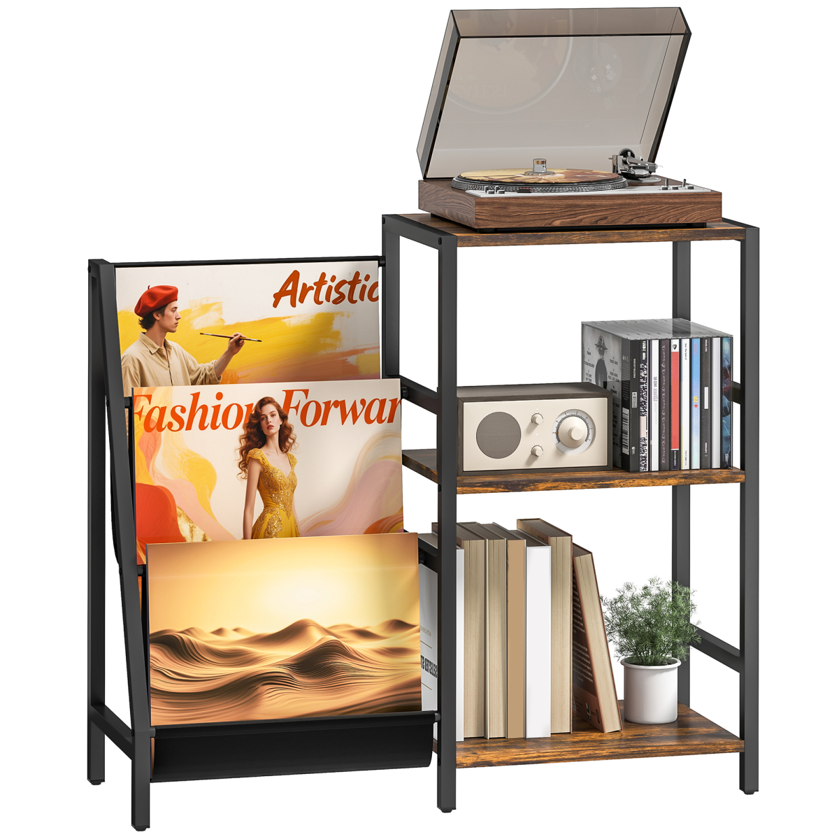 HOMCOM Record Player Stand 3 Tier Side Table with Vinyl Storage for Home Audio Enthusiasts by HOMCOM