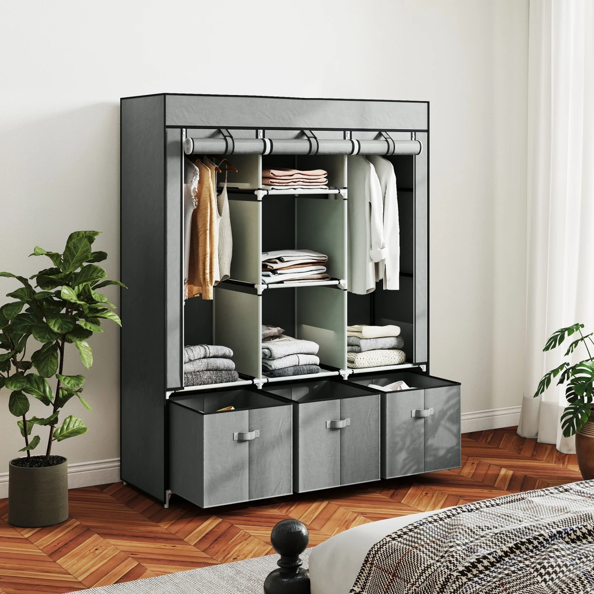 HOMCOM HOMCOM Portable Wardrobe w/ 5 Shelves 3 Fabric Drawers and 2 Hanging Rails -
