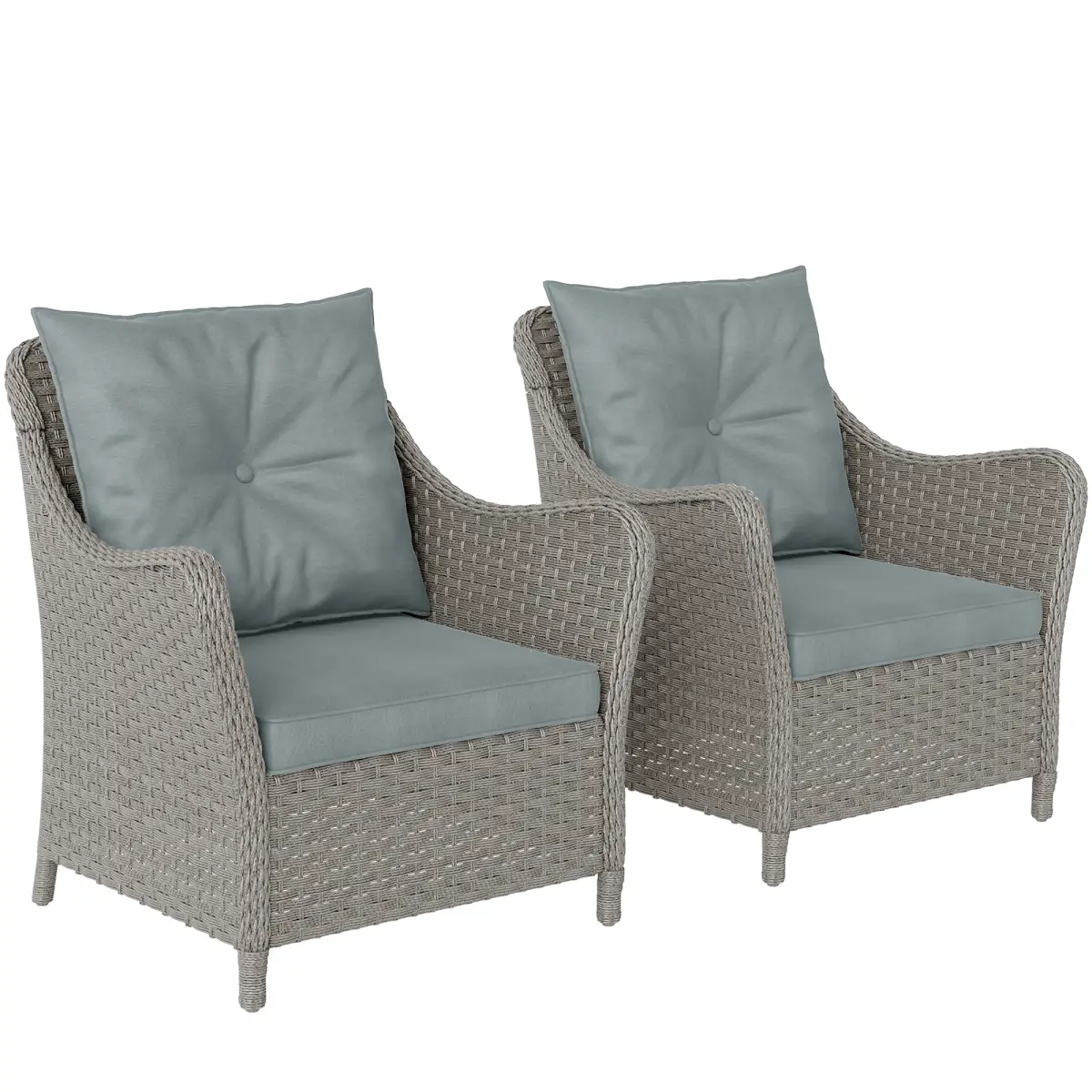 Outsunny Outsunny 2 Pieces Rattan Garden Chairs, Cushioned Rattan Chairs - Garden Chairs