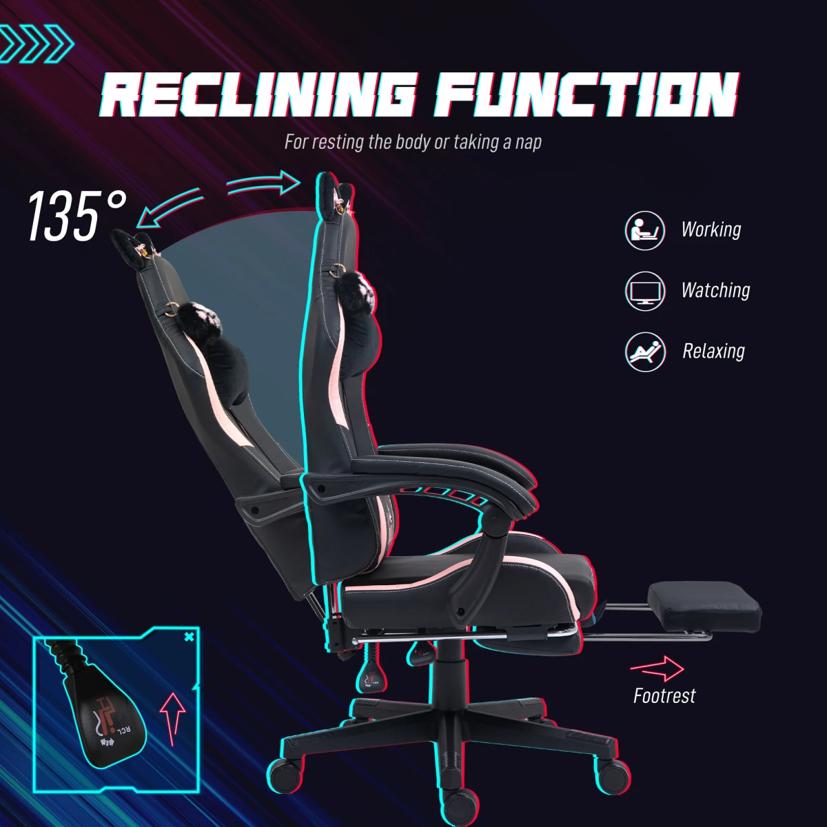 HOMCOM Gaming Chair 44 52cm Seat Reclining Footrest Gamers by HOMCOM