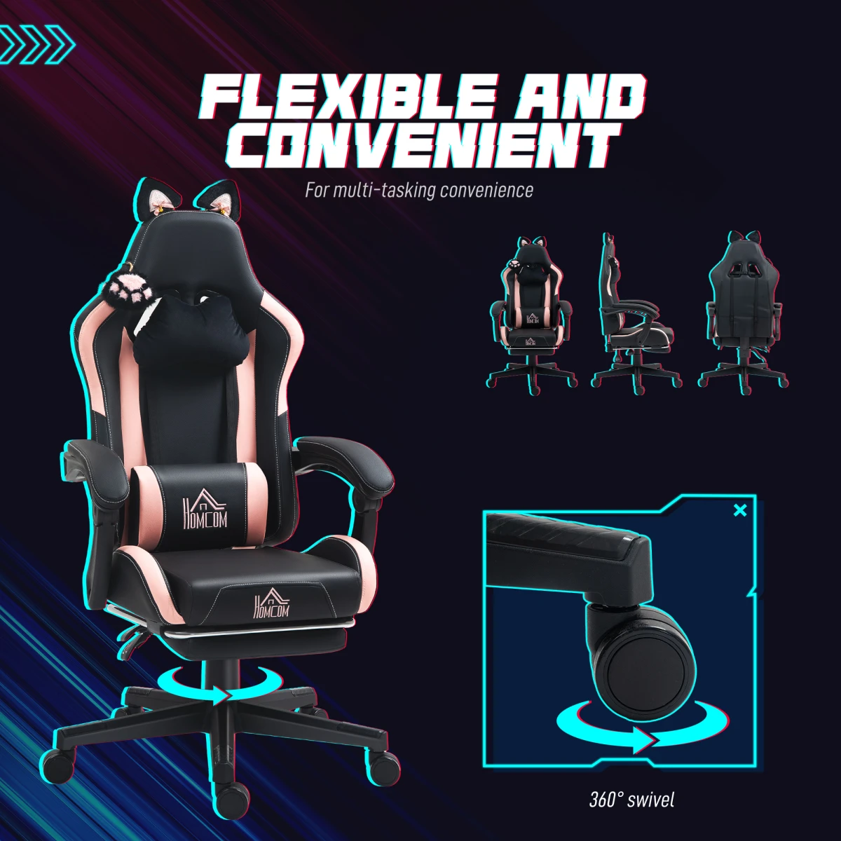HOMCOM Gaming Chair 44 52cm Seat Reclining Footrest Gamers by HOMCOM