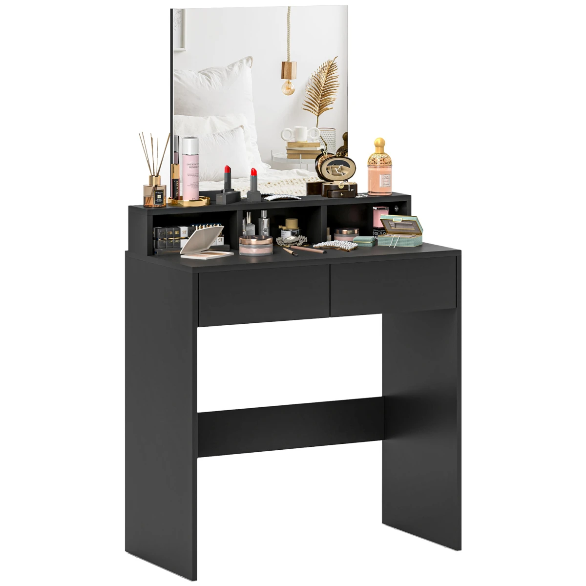 HOMCOM Dressing Table With Mirror 50x49 cm Compact Vanity With 3 Shelves 2 Drawers For Small Spaces by HOMCOM