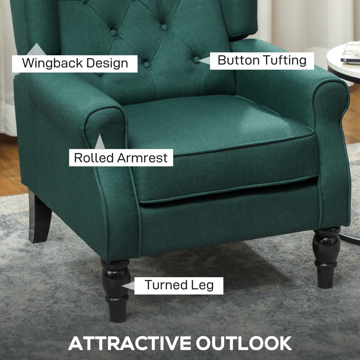 HOMCOM HOMCOM Wingback Accent Chair Tufted Retro Upholstery - Accent Chair