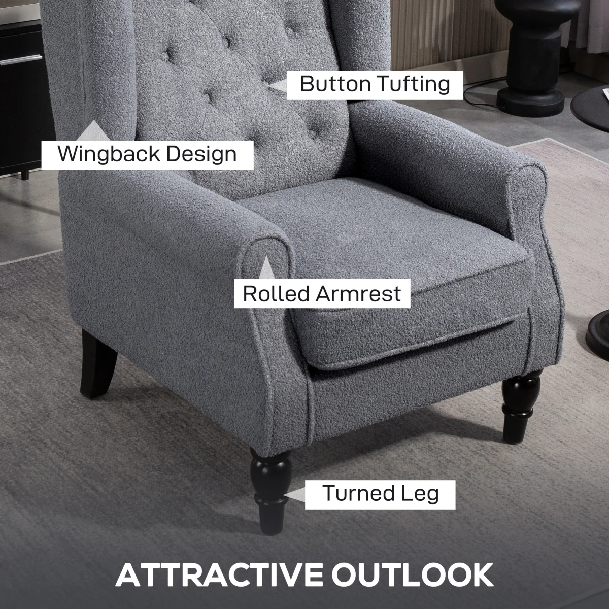 HOMCOM Wingback Accent Chair Tufted Retro Upholstery by HOMCOM
