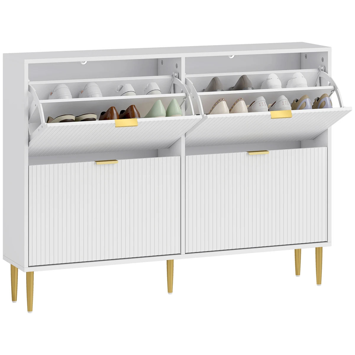 HOMCOM HOMCOM Slim Shoe Cabinet With Flip Drawers For Hallway Fluted Doors Gold Handles Holds 12 Pairs - Shoe Storage