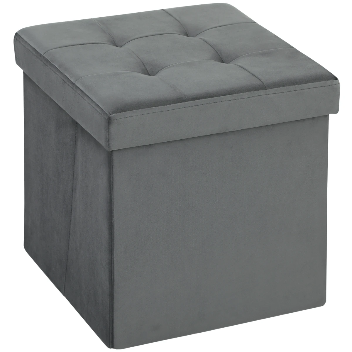 HOMCOM HOMCOM Foldable Velvet-Feel Storage Ottoman, 38 x 38 x 38 cm, Grey - Footstool