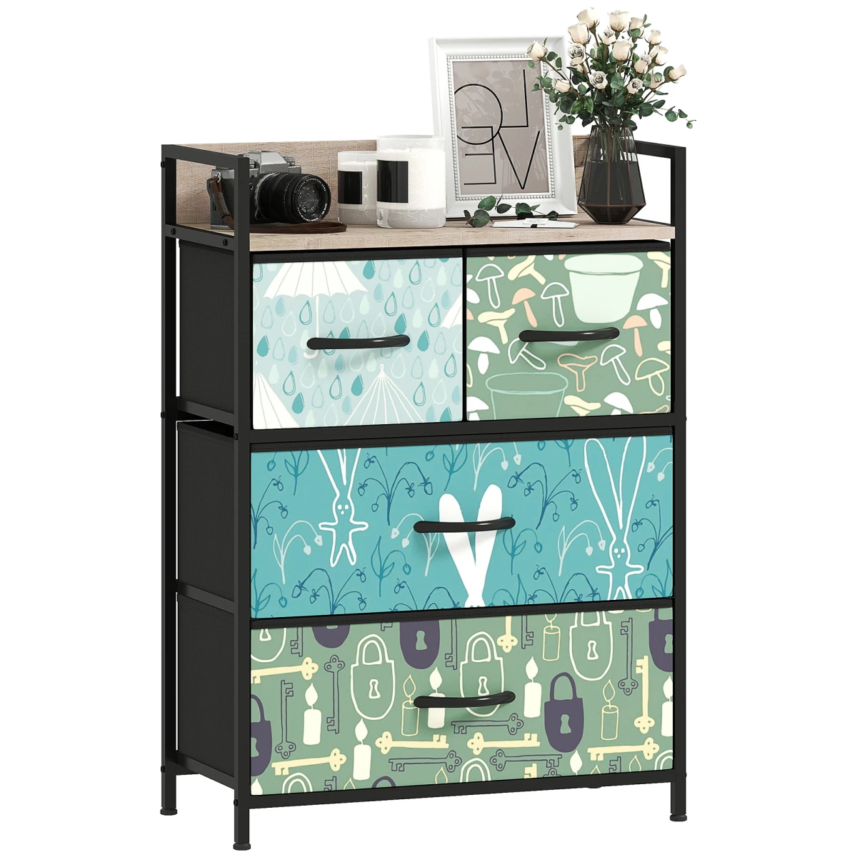 HOMCOM HOMCOM Fabric Dresser 8 Drawers Patterned Bedroom - Chest of Drawers
